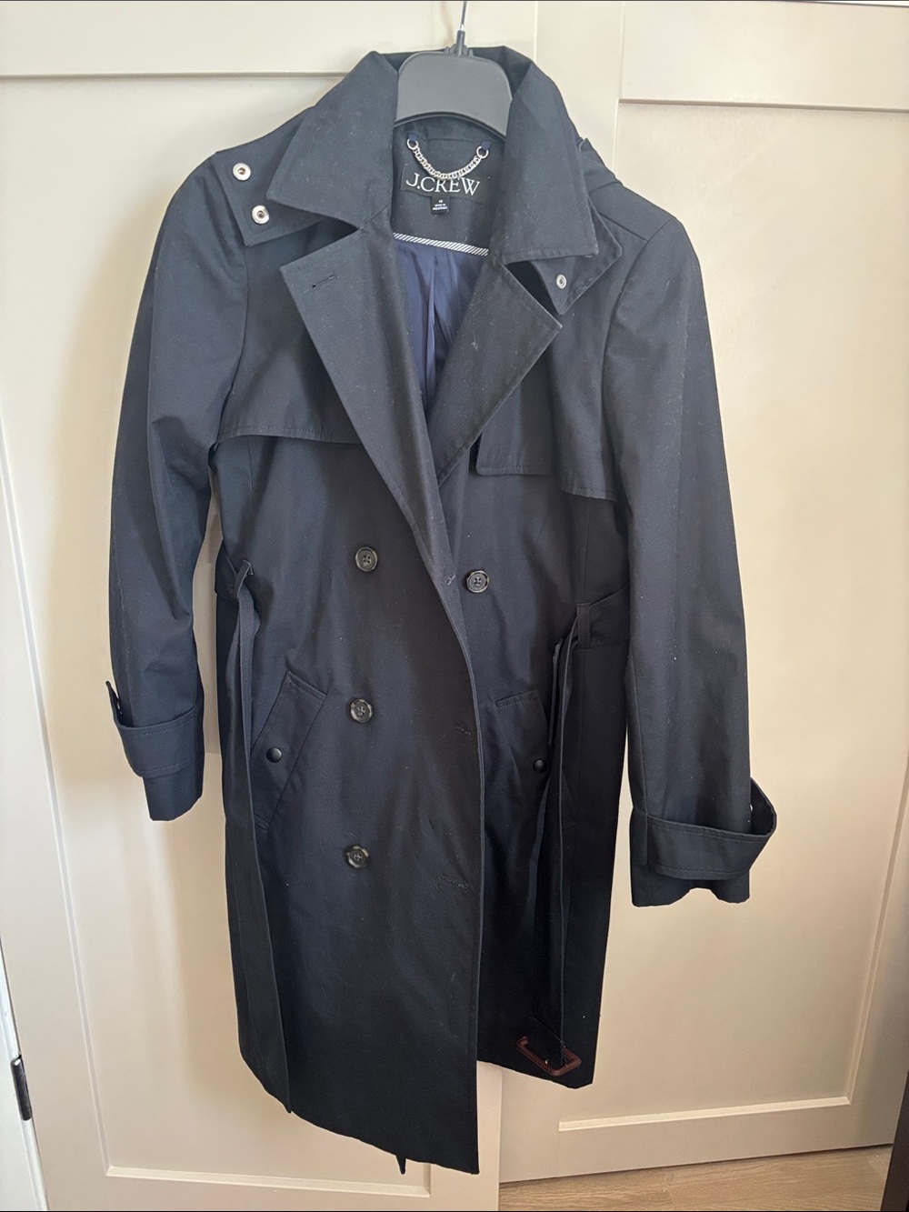 J. Crew Black Icon Trench with hood size 10